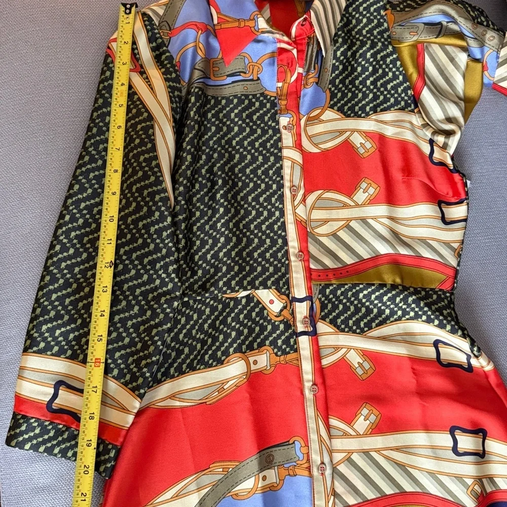 Zara Multicolor Button-Front Maxi Dress - Red, Olive & Blue